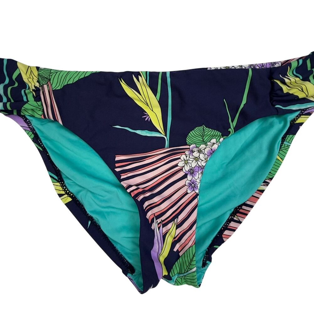 Trina Turk Tropical Floral Halter Bikini Set Navy Botanical Gold Hardware US 8 - Picture 4 of 14